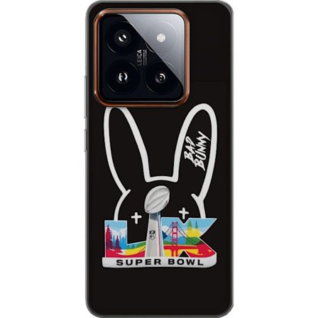 Kompatibel Mobilcover til Xiaomi 14 Pro Bad Bunny portræt med åben skjorte, tatoveringer og krøllet hår i stilfuld modefotografering