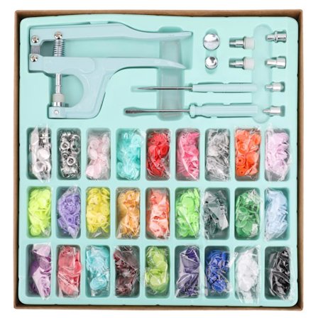 Knappset, 270 set T5 tryckknappar med turkosa tryckknappstänger, fästelement tryckknapp popper nitar syverktyg, blå