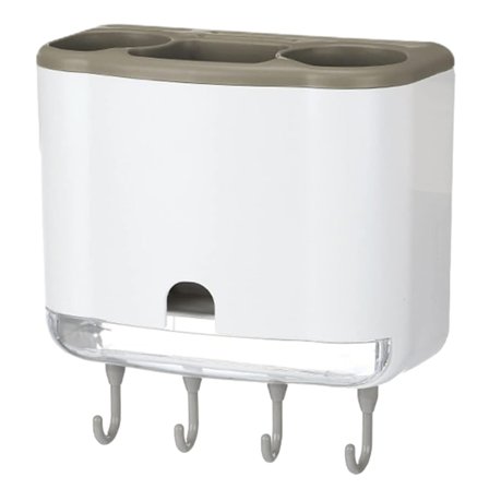 Vägghängd diskställ, ätpinnehållare med 4 krokar och avtagbar dräneringsbräda, bestickorganisatör med 6 fack för förvaring av skedar,