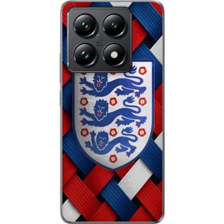 Kompatibelt Mobilskal till Xiaomi Xiaomi 14T Pro Grafiskt England-motiv med heraldiska lejon och flätat mönster i rött, vitt och blått, kraftfull