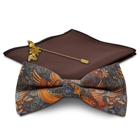 Brown and Gold-Tone Suit Accessory Set for Men - Bow Tie Sets