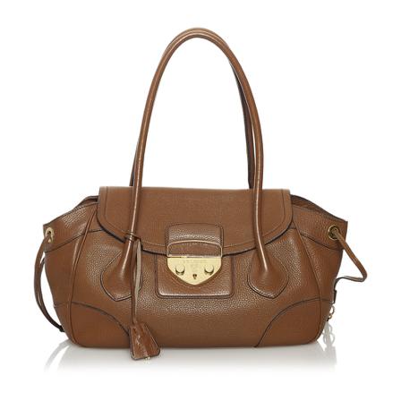 Prada Vintage Pre-owned Sound Lock Leather Shoulder Tas , Bruin , Dames , Maat: ONE Size Vintage Tassen