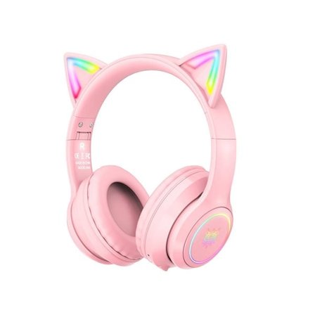 Onikuma B90 langattomat kuulokkeet, joissa on kissakorvat ja LED - Vaaleanpunaiset