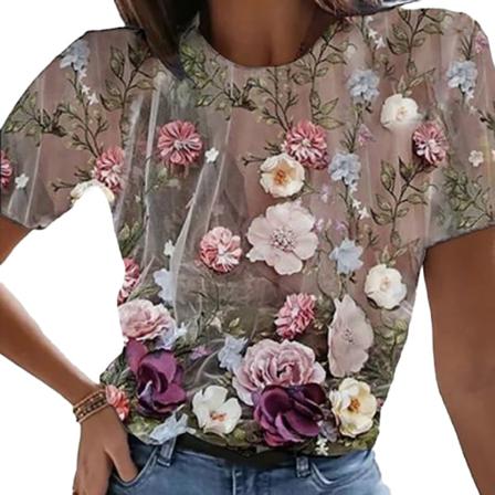 Streetwear Toppar Dam Summer Splice O-neck Pullovers Casual Sho