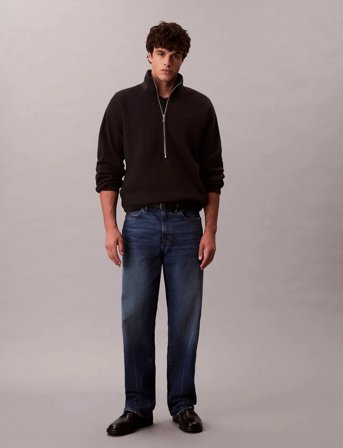 Calvin Klein Polar Fleece Rib Mock Neck Qtr Z - Black - XL