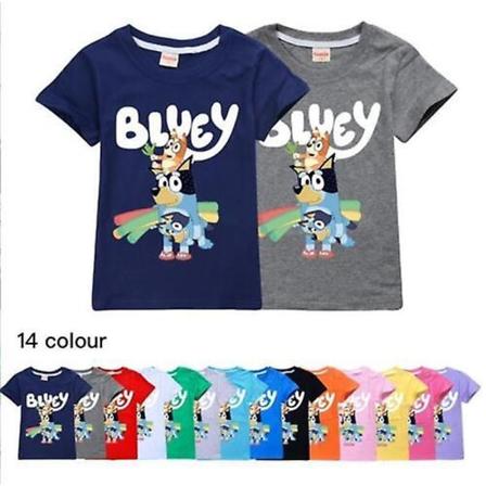 2023 Bluey Print T-shirt med korte ærmer 100 % bomuld T-shirts Julegaver til børn Pink 110CM 3-4Y