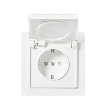 ABB 20EUJW-884 Stikkontakt 1-veis, hvit, lokk, innfelt, Strømbrytere & vegguttak