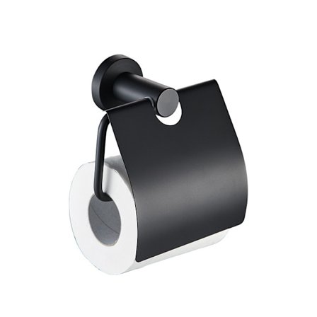Toiletpapirholder i sort med rund base, mat sort, med låg, vægmonteret, 304 rustfrit stål