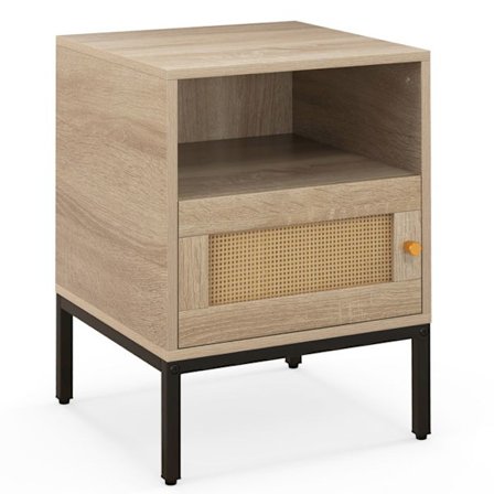 COSTWAY Sengebord med opbevaring – Åbent rum – Rattan dekorationsdørskab – Bohemian Effect – 40 x 40 x 57 cm