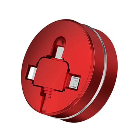 Multi Laddningskabel, 3 i 1 Infällbar USB-kabel med Mobiltelefonstativ Datakabel Snabbladdningskabel IP, Micro USB, Typ-C Laddningskabel - Röd