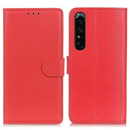 Sony Xperia 1 V Fodral Litchi Läder Röd