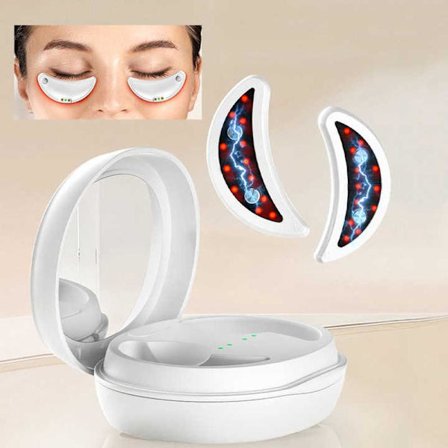 LED ögonmassage med rött ljus, EMS-behandling för mörka ringar och svullnad, silver