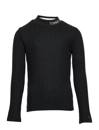 Essential Rib Knit Top L/S Pullover Striktrøje Sort Tommy Hilfiger