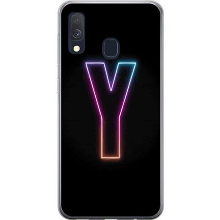 Kompatibelt Mobildeksel til Samsung Samsung Galaxy A40 Minimalistisk neonbokstav Y i fargeskiftende lys mot svart bakgrunn