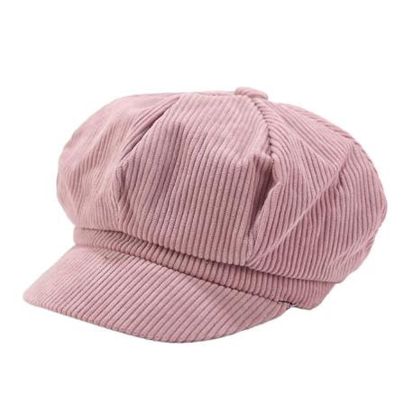 Visir Beret Cap Retro britisk stil Peaked 8 Panel Cold Resistant Corduroy Dame Åttekantet Newsboy Cabbie Painter Hat Dark Pink