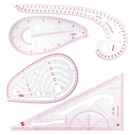 4 stk. sylinialer, metrisk lineal kurvelineal til syning af mønstre