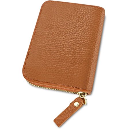 Kreditkortholder til kvinder, lille RFID-blokerende pung til kvinder med lynlås i rustfrit stål, læderharmonika, sort pung etui (brun)