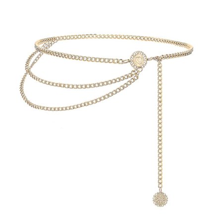 Multi-lags Metal Waist Chain Bælte til Kjole til Kvinder Metal Body Chain Bælte, guld