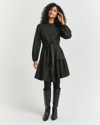 GANT - Langermet kjole i bomullssateng til dame dark moss green