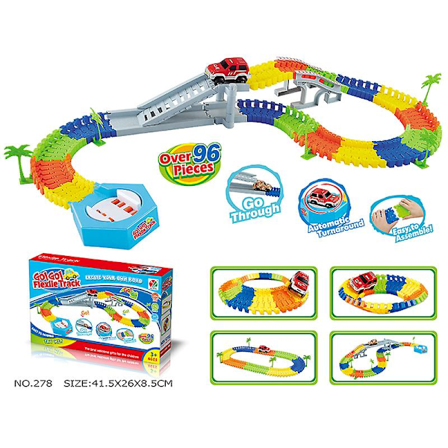 Race Track Legetøj Motiv Elektrisk Bilsæt Med LED Lys Fleksibel Skinne Selvmontering Bilbane Gave Til