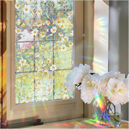 17 x 39,37 tommers vindusfilm, Daisy Rainbow vindusdekaler, 3D farget glass vindusfilm