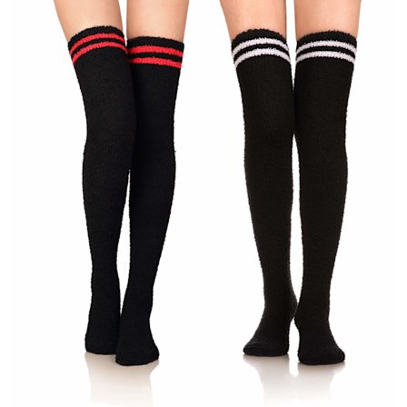 Randiga knästrumpor dam, Over Knee High långa fluffiga strumpor, söta tecknade lårhöga strumpor, varma randiga benvärmare
