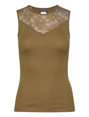 Silk Top Regular W/ Lace T-shirts & Tops Sleeveless Kakigrønn Rosemunde*Betinget Tilbud