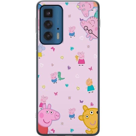 Kompatibel Mobilcover til Motorola Edge 20 Pro Peppa Gris med en baby i armene, morgris motiv i farverig og blød børneillustration med hjerter