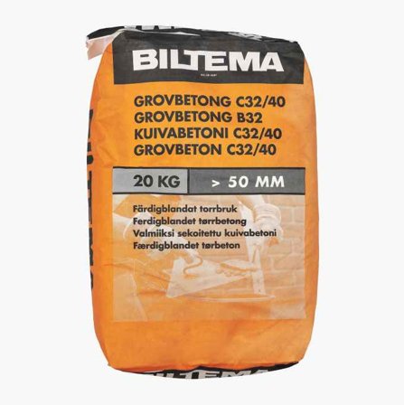 Biltema - Grovbetong B30 20kg, Ideell for Innendørs og Utendørs Støping - Frostbestandig og Egnet for Sokler, Trapper, Vegger, Fundamenter og 