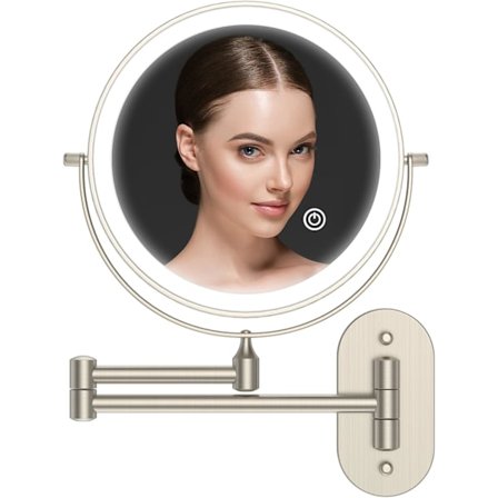 8 tommers LED sminke speil med 3 fargemoduser, opplyst forstørrelsesspeil med 0,5 timers automatisk avstengningsfunksjon, batteriladet veggmontert 