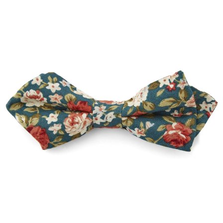 Turquoise Floral Pointy Pre-Tied Bow Tie for Men - Pre-tied bow ties