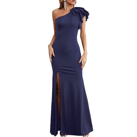 Kvinnors sexiga ärmlösa klänning med volang och hög slits