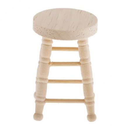 2x1:12 Dockhus Miniatyrmöbler Trä Rund Pall Barpall Fotpall