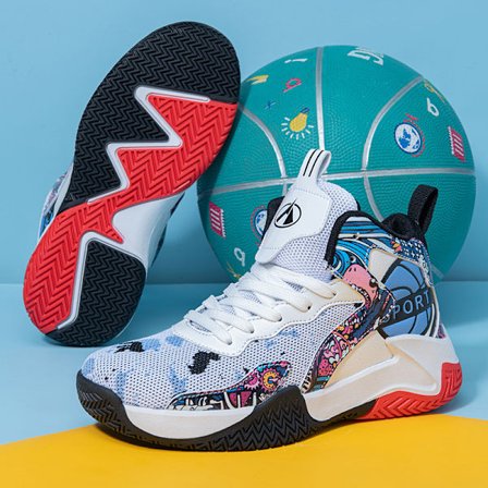 barnbasketskor som andas 011 vit svart röd