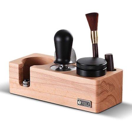 6 i 1 Espresso Tillbehör Kit Inkluderar Trä Tamperstation Espresso Tamper Distributör Puck Screen Omrörare och Rengöringsborste för Kaffebar Hem