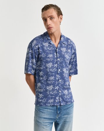 GANT Herren Relaxed Fit Hemd mit Insel-Print (S) Blau