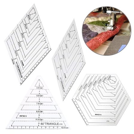 4 stk./sæt Sylineal Akryl Håndlavet Quilt Skabeloner Stencil Grade Lineal Trekanter Hexago Patchwork Linealer DIY Syværktøj