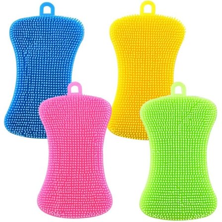 4 stk. (gul+blå+grøn+pink) Silikone skål med svamp