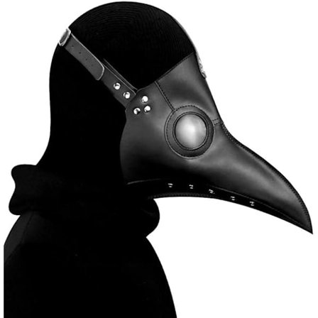 Plague Doctor Mask i Konstläder Steampunk Lång Fågelnäbb Halloween Cosplay Party Kostym Svart