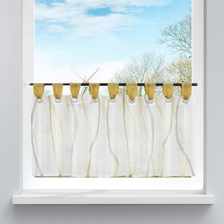 Gardinkappa i transparent voile Bistrogardin med vågmönster spännen (H/B 45/90 cm, sandfärg),