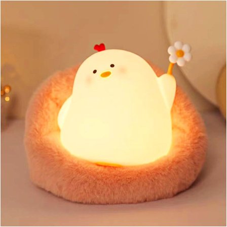 Söt Nattlampa, Nattlampa Varmt Ljus, Sänglampa, Touchkontroll, Kyckling, LED Nattlampa, Babyrum, Dimbar, Timer, Varmt Ljus, USB-laddning