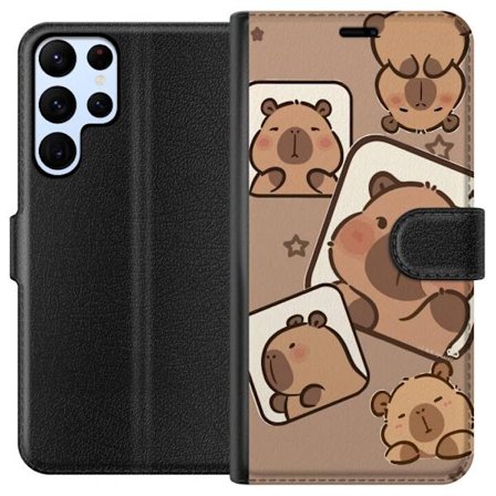 Kompatibelt Plånboksfodral till Samsung Samsung Galaxy S22 Ultra 5G Capybara Frame Friends Lekfullt mönster med små kapibaror i rutor med stjärnor