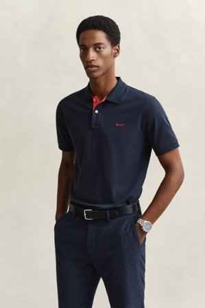 GANT Herren Kontrast Piqué Poloshirt (M) Marineblau