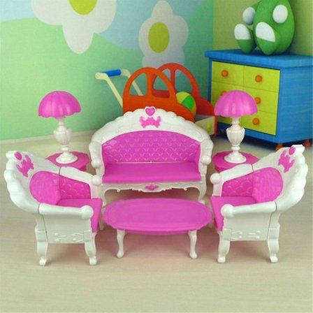 6 st leksaker för Barbie docka soffa stol soffa skrivbordslampa möbelset demonterad