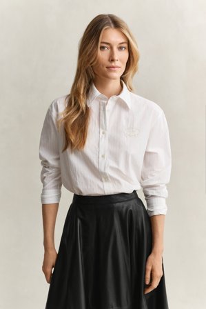 GANT Damen Gestreifte Bluse mit Stickerei (38) Weiß