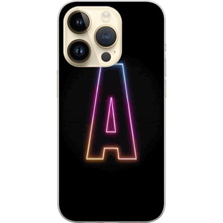 Kompatibel Mobilcover til Apple Apple iPhone 14 Pro Minimalistisk neonbogstav A i regnbuefarvet lys mod sort baggrund i moderne typografisk stil