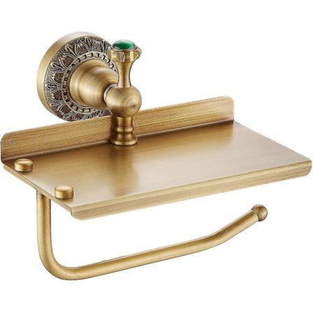 Toiletpapirholder i Massivt Messing, Væghængt Toiletpapirholder, Toiletpapirholder med Mobiltelefonopbevaringsskammel, Antik Messingfinish