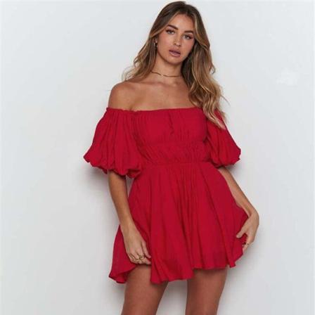 Sommar Damklänning Casual Ruffle Off Shoulder Elegant Rosa Swee