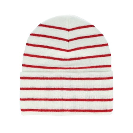 Beechfield - Wit cuff Beanie - Soft White/Classic Red Deep Striped Cuff @ Hatstore