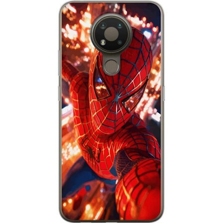 Yhteensopiva Puhelinkuori Nokia Nokia 3.4 Spider Man intensiivisessä toiminnassa välkkyvien valojen ja dynaamisen perspektiivin kera elokuvamaisessa